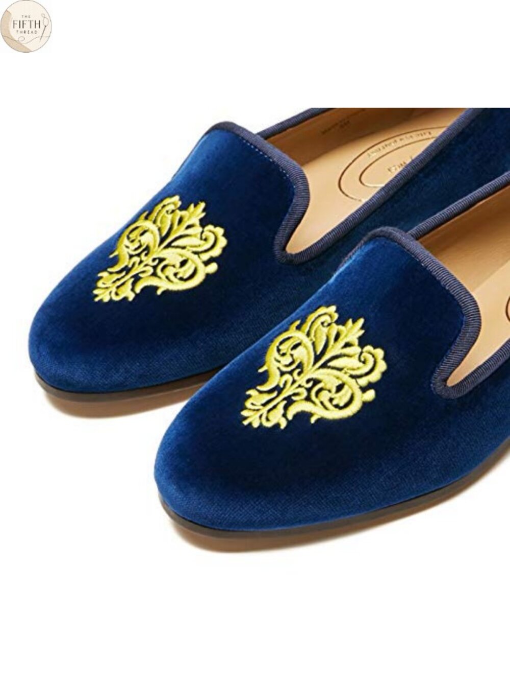 Velvet Loafer Flat with Embroidery Slip-On Smoking Slippers - Picture 5 of 6